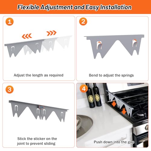 Image of Stainless Steel Stove Gap Covers (2PCS),Stove Gap Filler,Range Trim Kit,Stove Gap Guard for Kitchen Oven Between Stovetop and Counter,Easy Clean Heat Resistant,Adjustable Length 13.8'' to 27.5'' Grey
