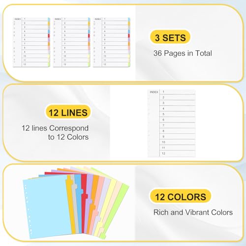 Wosyoodo Register für Ordner A4, 36 Blätter mit Farbigen Index-Tabs 1-12, Trennblätter für Ordner A4, Ordner RegisterA4, Ordner Trennblätter, Ordners Organizer, TrennblättersA4, 11-Lochung
