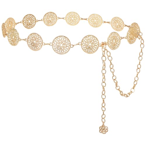 YGR Chain Belt for Women Girls Gold Western Metal Waist Chain Adjustable Women Long Belt Body Belly Jewelry for Dresses Jeans Trousers Gold Round S