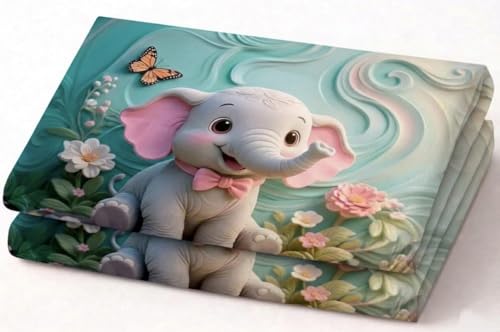 Image of RUMPS 7D Cute Baby Elephant Kids Bedsheet with 2 Pillow Covers | King Size Flat Bedsheet 90x100 Inch | Soft Microfiber Floral Cartoon Elephant Print Bed Sheet