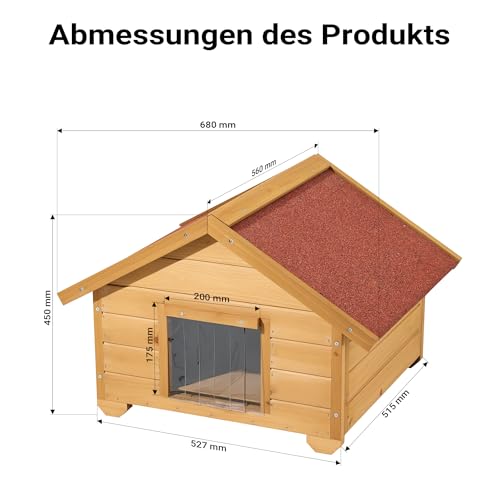 Wiltec Kleines Katzenhaus 68 x 53 x 47 cm aus Holz, Katzenhütte für Garten oder Terasse, Wurfkiste isoliert wetterfest, Katzenhöhle