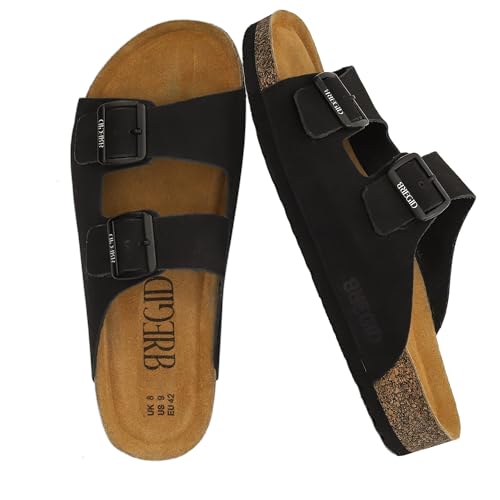 Image of Bregid Men Classic Black Nubuck Sandals | Premium Leather and Cork Footwear | Ergonomic Eva Sole for Daily Comfort and Lightweight Support | Durable Casual Summer Beach Wear for Men