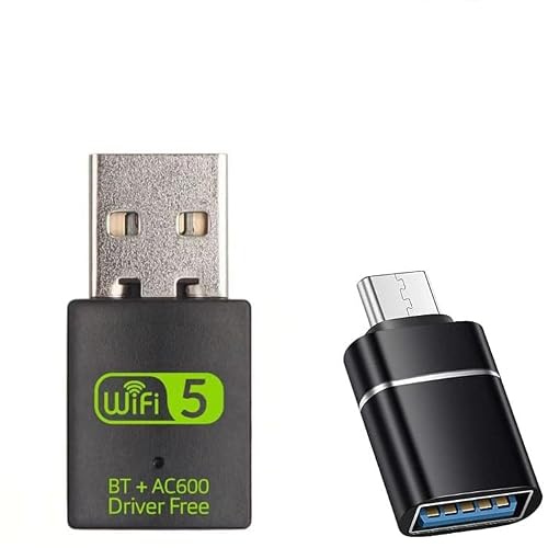 USB WiFi Adapter,600Mbps USB WiFi Bluetooth Adapter(Includes a USB to USB C Adapter),Dual Band 5G/2.4G Wireless Network Adapter for Desktop Laptop PC,Supports Windows 7/8/8.1/10/11。