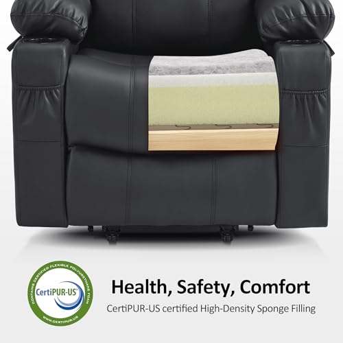 Image of MCombo Power Lift Recliner Chair for Elderly, Lift Chair with Heat and Massage, FSC Certified, USB Ports, Cup Holders, Faux Leather 7040 (Black, Medium)