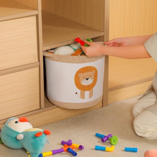 Babydecke Körbe Wäschekorb Niedlicher Löwe Kinderzimmer Spielzeug Aufbewahrungskorb, gewebtes Baumwollseil Kinderzimmer Organisation Bins für Mädchen Jungen Kinder Baby Dusche Geschenkkörbe
