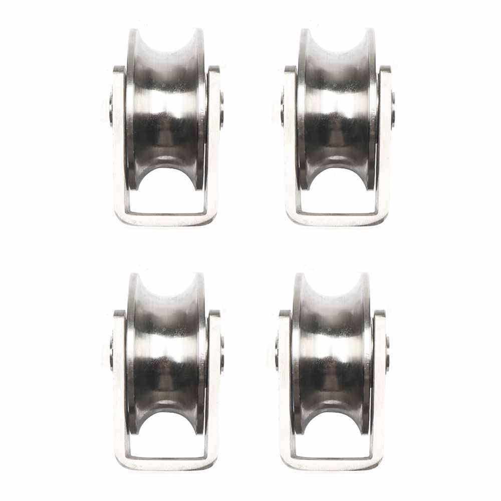GBRJUYF Heavy Duty 3in V Groove Wheel, Stainless Steel Silent Pulley Caster, Anti-Corrosion Lifting Wheel, 22MM U Type, 4-Pack for Smooth Movement & Durability
