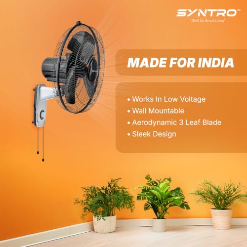 Image of Sytnro Neo High Speed Wall Fan 16 Inch (400 mm), 2300 RPM, Wide Oscillation, Strong Air Delivery, Energy Efficient, Black Grey