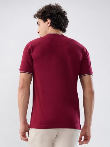 Image of Raymond Men Modern Fit Solid Pattern Pure Cotton Polo Neck Half Sleeve Casual T-Shirt