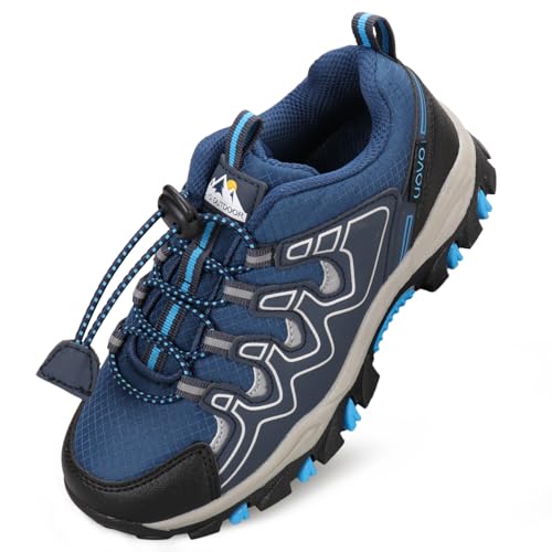 Eggseed Boys Kids Hiking Running Shoes Waterproof Slip Resistant Outdoor Trekking Walking Trail Sneakers,Army Blue,6 US Big Kid