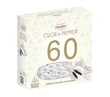 Cuor di Numeri 60 Confetti di Cioccolato Extrafondente – Confetti Bianchi a Forma di Cuore per Compleanno 60 Anni, Anniversario, Bomboniere e Confettata per crispo 250g