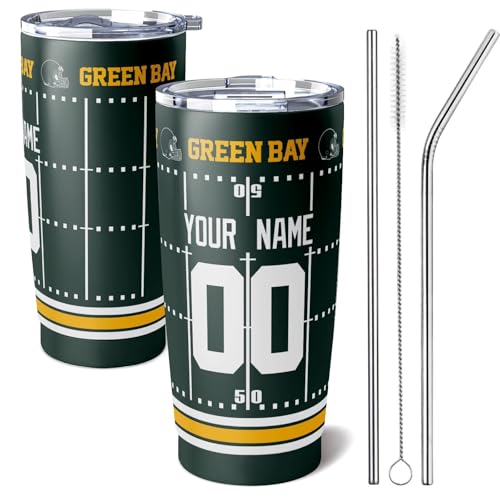 Image of ANTKING Green Bay Tumbler 20 oz Travel Coffee Cup for Men Women Boy Custom Name Number Gifts