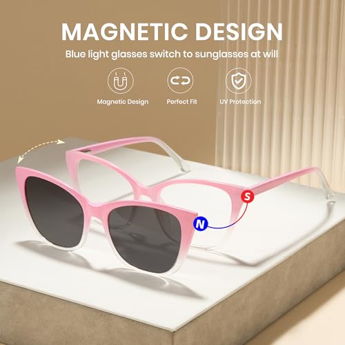 Image of Cyxus Cat Eye Magnetic Clip-On Sunglasses Women Polarized Blue Light Blocking UV400 Protection P1221