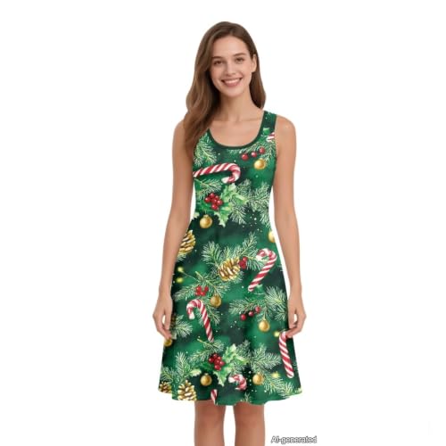 Image of Women Stylish Tank Dresses Sleeveless Round Neck Midi Casual Dress with Pocket for Summer