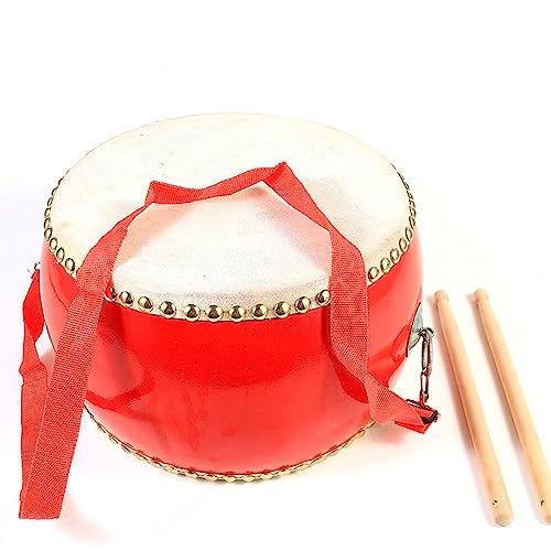 Aeroor 二層の牛革小 太鼓 セット 付 忘年会 新年会 宴会 応援 パーティー グッズ 誕生日 イベント カラオケ 楽器 キッズ パーカッション 練習 (8インチドラム+ストラップ+ドラムスティック)