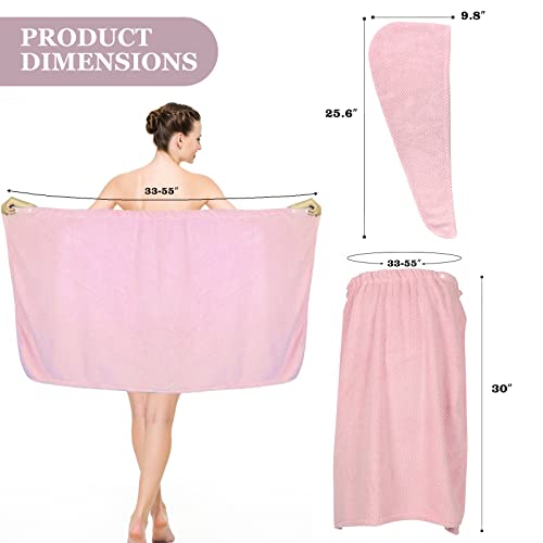 Women's Microfiber Bath & Hair Towel - Adjustable Soft Wrap, Super Absorbent Pink