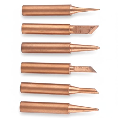 Image of 6Pcs Pure Copper Solder Tips Set for 936 Soldering Iron Handles, Pointed, Knife, Horseshoe, Flat Tips, with Quick Heat Up, Non Magnetic, Suitable for Speaker Welding soldering iron tips soldering tips