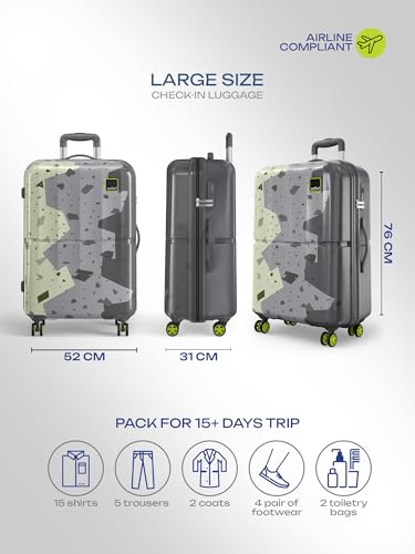 Image of Safari Tazzo 8 Wheels 77cm Large Size Trolley Bag, Hard Case Polycarbonate, 360º Wheeling Small Check in Luggage, Suitcase for Travel, Trolley Bags for Travel, Printed
