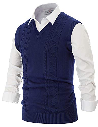 Paul Jones Men's V Neck Sweater Vest Knitted Pullover Sweaters Vest Size M Blue #TOP1