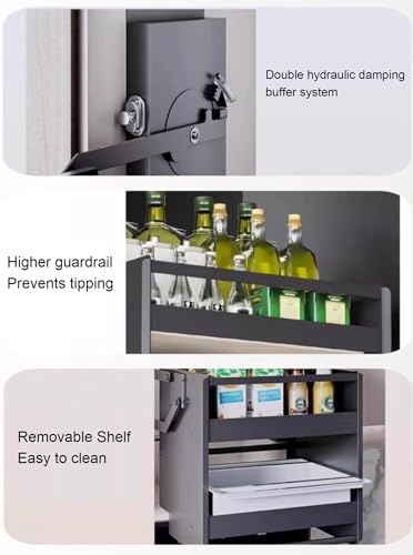 2-Tier Pull Down Shelf, Adjustable Aluminum Pull Out Shelving System for Upper Cabinets 22"-34.2", 4 Weight Settings, Supports Up to 44 lbs (20kg)