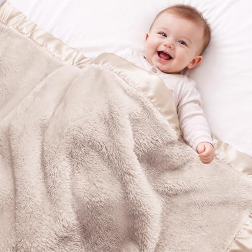 Image of Pro Goleem Fleece Baby Blanket with 2 Inch Satin Trim Soft Anti-Static Plush Blanket for Boys and Girls Christmas Baby Gifts for Babies 30''x40'',Khaki