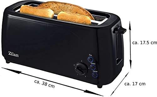 Zilan, Grille-pain à fente longue, 4 tranches de Toastautomatique, XXL, 5 niveaux de rôtissage, accessoire de pain, fonction décongélation, tiroir ramasse-miettes, Noir – Image 6