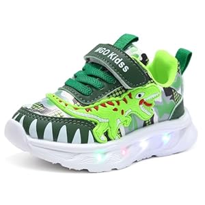 XSportmode LED leuchtende Kinderschuhe, Frühling und Herbst Turnschuhe Jungen Dinosaurier 1-6 Jahre alt Blink-Sneaker for drinnen und draußen(Grün,27 EU)