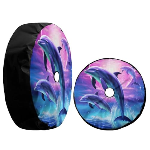 Image of Delerain Spare Tire Cover with Backup Camera Hole Three Dolphins Wheel Covers Waterproof Dust-Proof UV Sun Universal Fit for Jeep Trailer RV SUV Truck (18 Inch for Diameter 32 inch-34 inch)