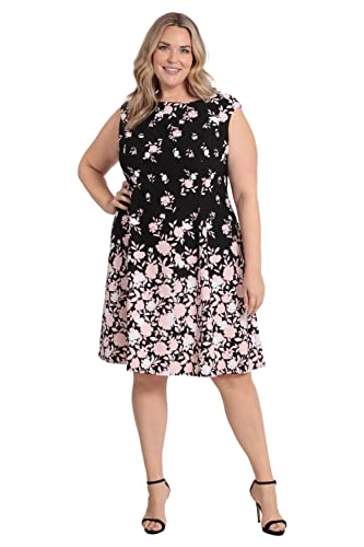 London Times Women's Perfect Versatile Scuba Crepe Fit & Flare Dress Event Guest Of Occasion Office Career, Black/Blush #TOP3