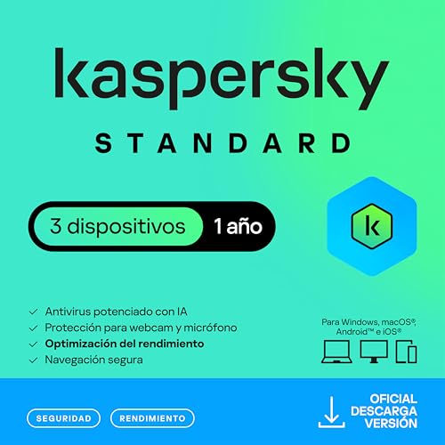 Kaspersky Standard Anti-Virus 2026 | 3 dispositivos | 1 año | Seguridad Avanzada | Protección Bancaria en línea | Optimización del rendimiento | PC/Mac/Móvil | Código por email