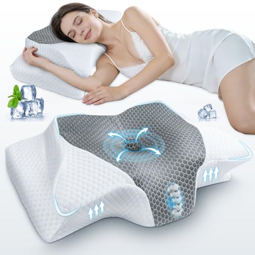 SAHEYER Cervical Neck Pillow 2 in 1 Ergonomic Side Sleeper Pillow Neck Support Pillow for Neck and Shoulder Pain Relief Slow Rebound Memory Foam Pillow for Side Back Stomac Gray
