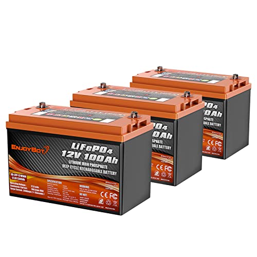 Enjoybot Lifepo4 Battery 12V 100Ah Lithium Battery, Built-In 100A Bms Low Temperature Cut Off Lithium Iron Phosphate Battery Perfect For Rv, Solar, Marine, Camping, Home Energy Storage(3 Pack) #TOP1