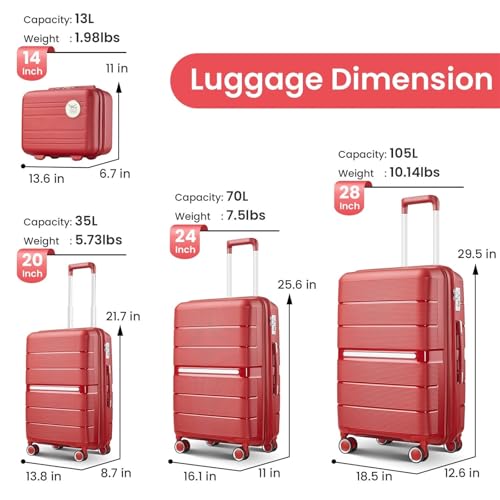 4-Piece Lightweight Expandable Luggage Set - Durable PP Hardshell Suitcases (14/20/24/28 Inch)4