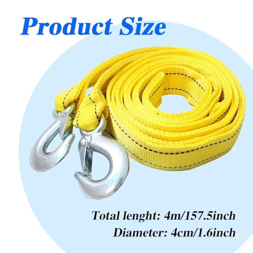 Kutyun Tow Strap with Hooks, Tow Ropes Metal Safety Hooks, Heavy Duty Recovery Rope for Vehicle Emergency Recovery, Best Towing Accessory Universal for All Cars (13\'x1.8 Max 10,000lbs Break Strength) - Thumbnail 2