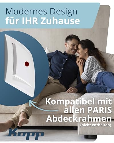 Kopp PARIS Kontrollschalter beleuchtet in Arktis-Weiß - Stilvoller IP20 Schalter mit Kontrollleuchte - Hochwertiger Wechselschalter mit 10AX Schaltvermögen - Lichtschalter-Unterputz 250V~
