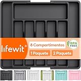 Lifewit Organizador de Cubiertos, Bandeja para Cubiertos Extensible, Cubertero para Cajón para Menaje, Organizador de Cubertería Ajustable y Compacto para Cucharas Tenedores Cuchillos, Grande, Negro