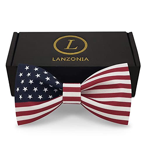 Lanzonia Funny Bow Ties For Men Unique Patriotic American Flag Patterned Bowtie #TOP3