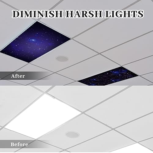 Image of ROCEEI 4 Pcs Fluorescent Light Covers for Ceiling Lights, 4 x 2 Feet, Magnetic Light Covers for Classroom Office Home School Ceiling Decor(Starry)