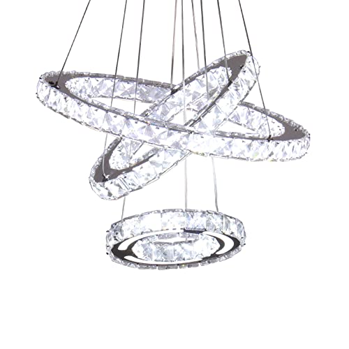 Cxgleaming Led Chandeliers Modern Ceiling Light Fixture 3 Rings Adjustable Crystal Chandelier Light Fixture Ceiling Hanging Pendant Light For Living Room Dining Bedrooms Hall #TOP25