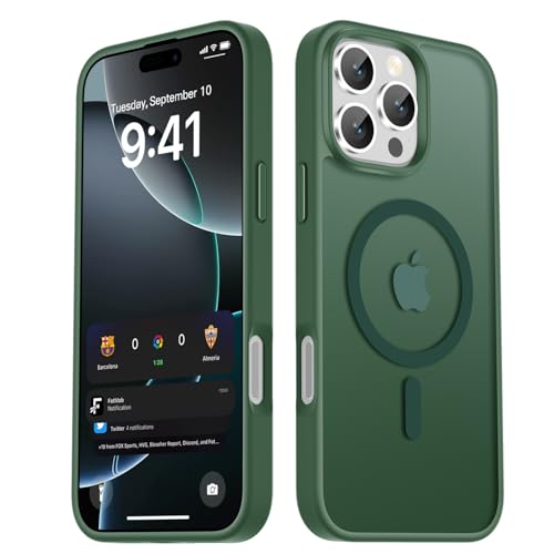 Image of LATVIN for iPhone 16 Pro Max Case, Magnetic Phone Cover, Compatible with MagSafe, Military Grade Protection, Translucent Matte Frosted Back, Dark Green