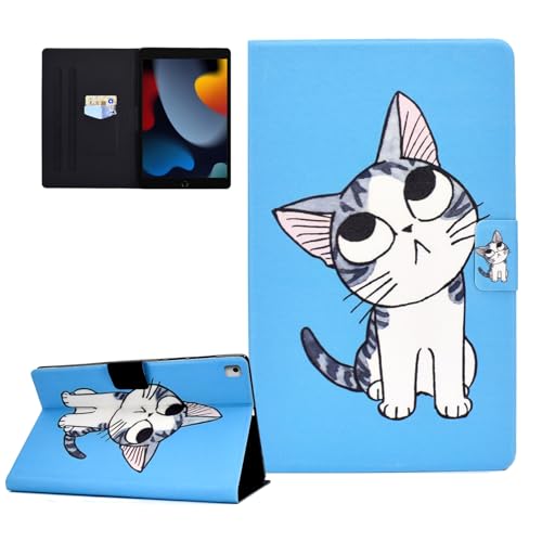 Coque iPad 9e génération protection intégrale 10.2 pouces idéale au bureau motif Chat Bleu