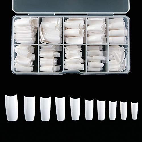 French Acrylic False Nail Tips, 500PCS Fake Nail Shape Artificial False Nails Tips 10 Sizes with Case for Nail Art Salons and Home DIY (White)