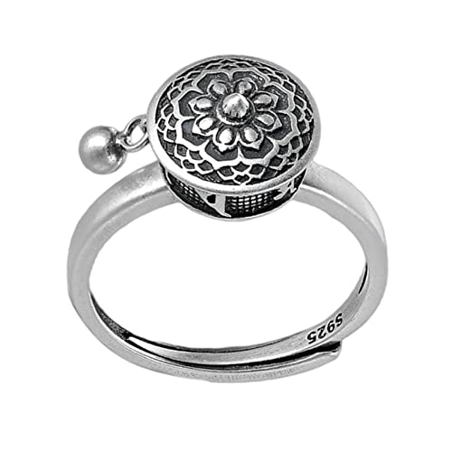 zalati Anillo Flor de Loto Mantra 6 Caracteres Giratorio Estilo Retro para Decoración Tibetana Joyería, Metal