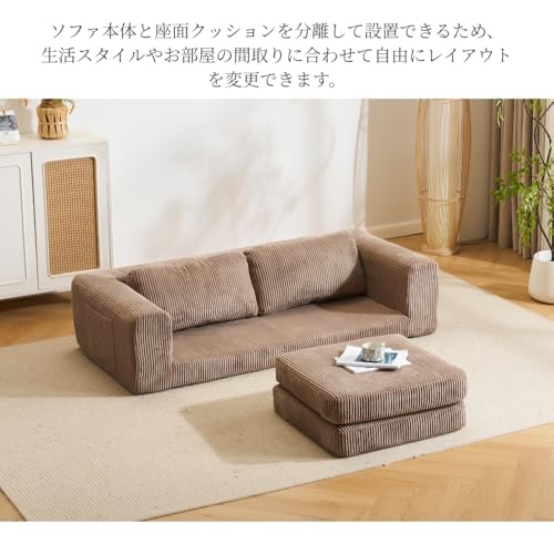 DoubCormf ソファベッド フロアソファ カウチソファ ローソファー ソファー 二人掛け クッション2個付き 高反発ウレタン ウレタンの密度28D 支持力150N 洗えるカバー 2.5人掛け 運びに便利だ 圧縮梱包 コンパクト 組み合わせ自由 組立て不要 来客対応 リビング ワンルーム 家庭用 約幅160×奥行75-133×高さ37cm (ブラウン) [4]