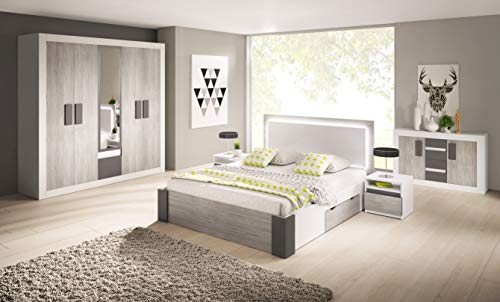 Fabryka Mebli Idźczak Schlafzimmer-Set Helios III 230 Bettgestell Kleiderschrank Nachttisch Innovatives Stilvoller Allrounder Modern mit Fantasy-Matratze (Weiß/Kathult+Grau) Cover