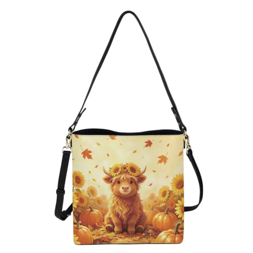 Image of HUGS IDEA Boho Bags for Women Leather Handbag Shoulder Bucket Crossbody Purse