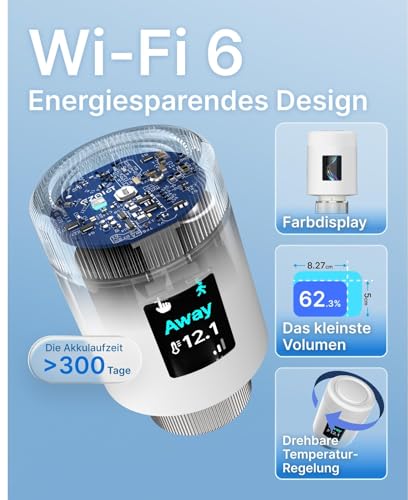 EZAIoT WLAN Heizkörperthermostat TRV901W – Smart Heizungsthermostat mit App & Alexa, Thermostat Heizung ohne Gateway, kompatibel mit Google Home