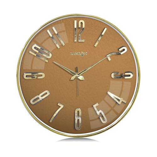 Image of RANDOM Silent Wall Clock, Non-Ticking Quartz Movement, Foiling Ring and 3D Numbers (Brown)
