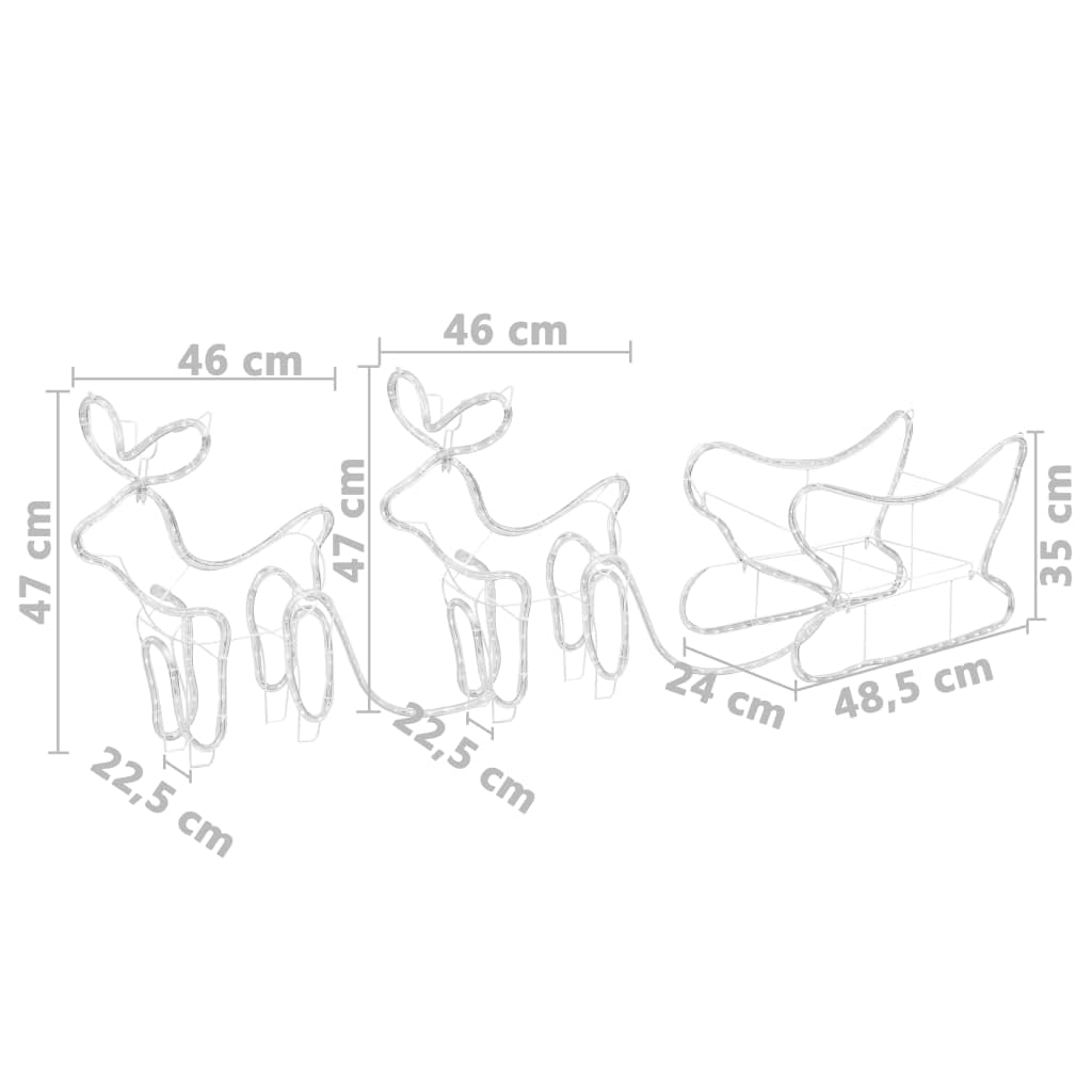 vidaXL Weihnachtsdekoration Rentiere Schlitten Outdoor Beleuchtet Weihnachtsbeleuchtung Weihnachtsdeko Lichtschlauch Weihnachten Dekofigur 576 LEDs