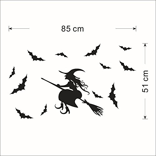Anber Halloween Witch And Scary Bats Wall Decals Removable Vinyl Sticker Wall Art #TOP4