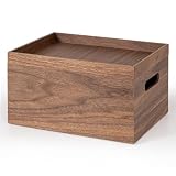 Marsmiles 木製収納ボックス 丈夫な収納ケース ハンドル付き 長方形ボックス 積み重ね収納用品 多機能トレイ蓋付き 小物収納 本収納 幅26×奥行19×高さ14cm ウォールナット